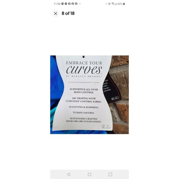 Embrace Your Curves By Miracle Brands® Women's Size 1X Makenna One Piece Blue - Picture 6 of 8